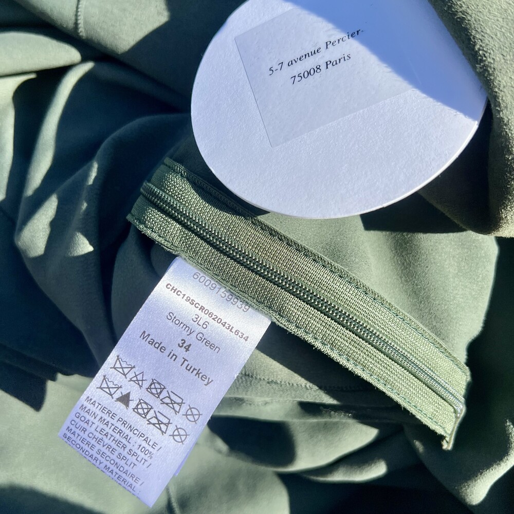 CHLOÉ Suede Leather Midi Dress Stormy Green Size 34 US 2 Small NWT defect $4590 - Picture 6 of 10
